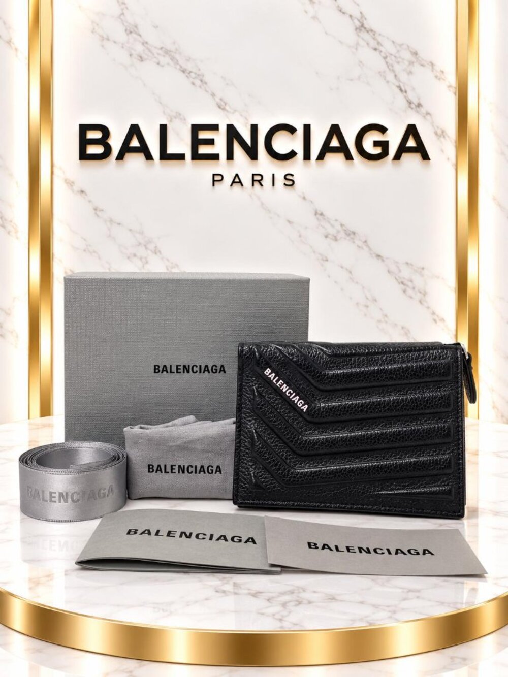Authentic Balenciaga Black Leather Cash Card Holder Wallet Logo Luxury Designer
